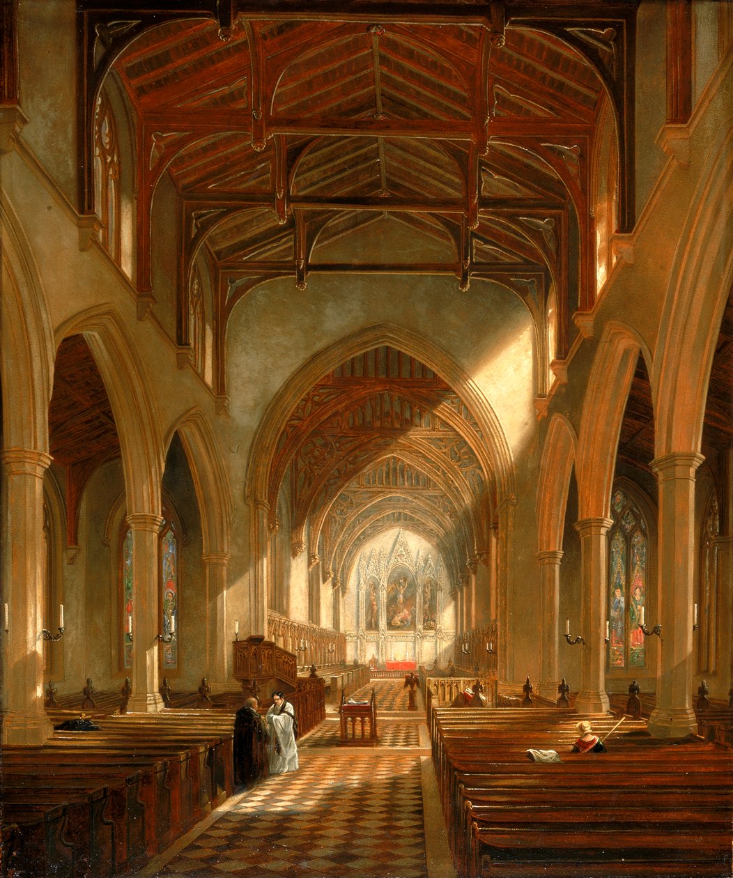 A Newcastle upon Tyne-i Szent Péter-templom belseje (olaj, papír) alkotó: John Wilson Carmichael