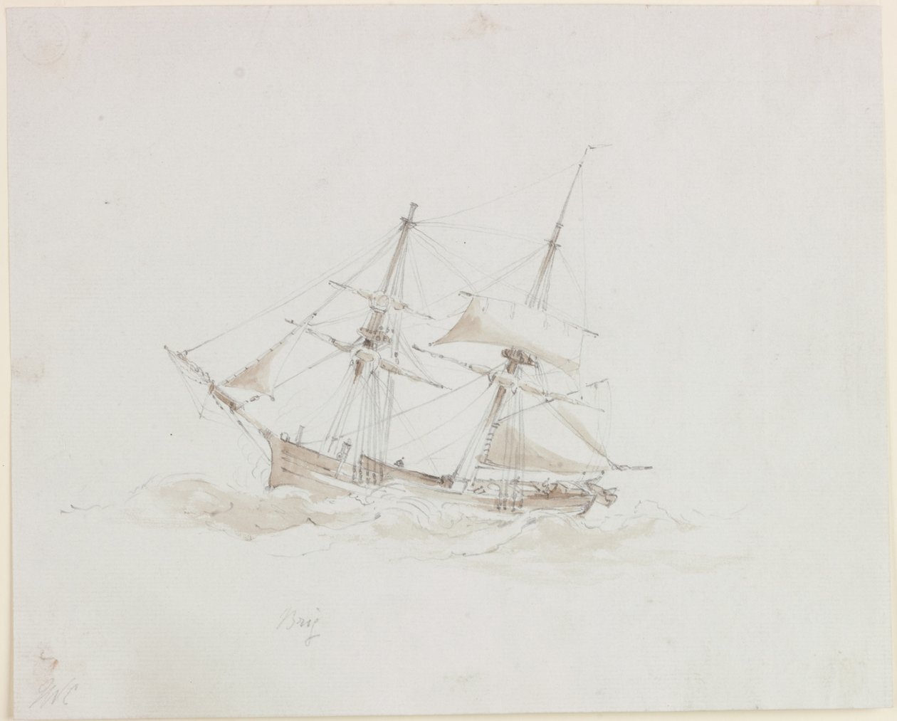 Hajóportré - Brig (ceruza és akvarell (monokróm), papír) alkotó: John Wilson Carmichael