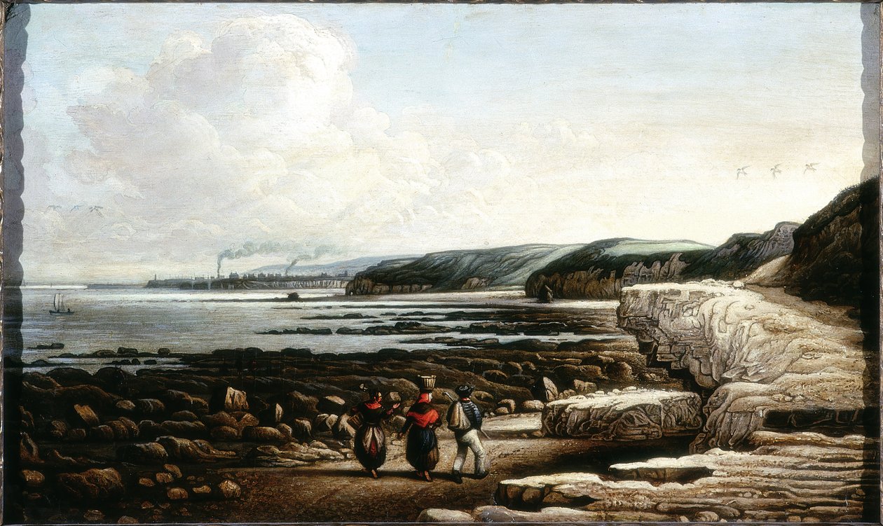 Coast Scene, Cullercoats (olaj és ceruza a kártyán) alkotó: John Wilson Ewbank