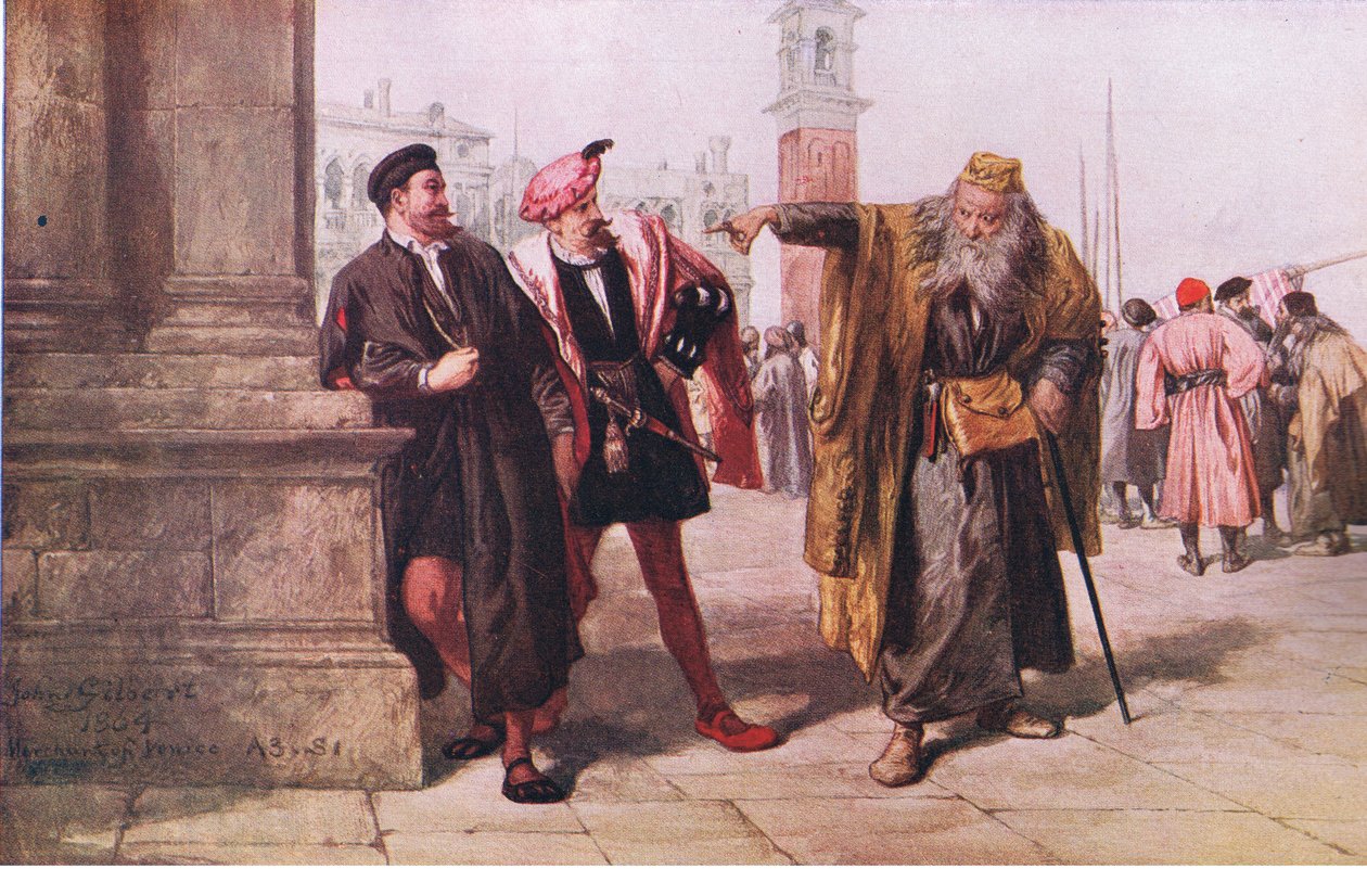 Shylocks válasz Salanio és Salarino, Newnes Pictorial Knowledge 7. kötet, 1950-es évekhez alkotó: John after Gilbert
