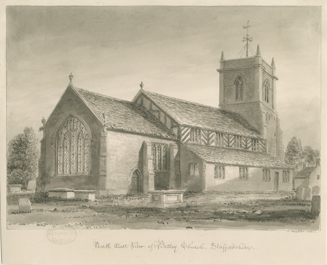 Betley templom: szépia rajz, 1840 alkotó: John Buckler