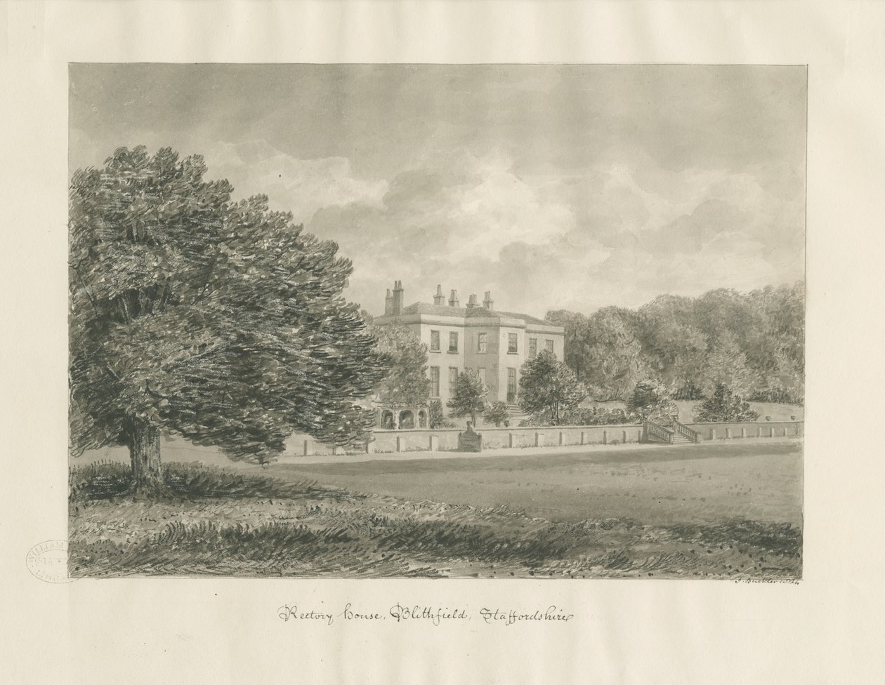 Blithfield - Rectory: szépia rajz alkotó: John Buckler