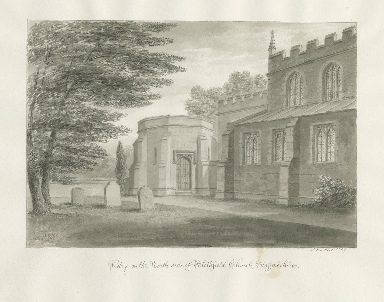 Blithfield templom: szépia rajz, 1847 alkotó: John Buckler
