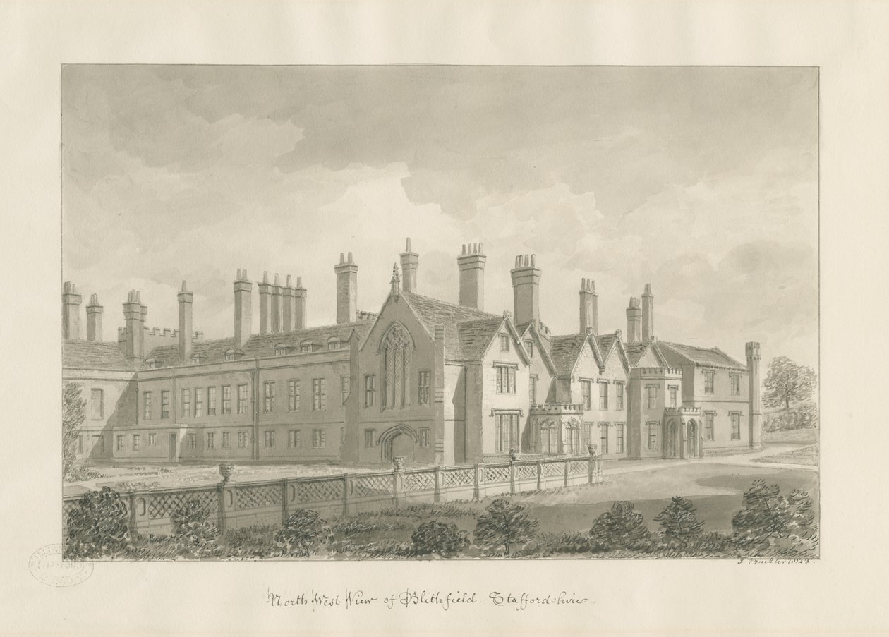 Blithfield Hall: szépia rajz alkotó: John Buckler