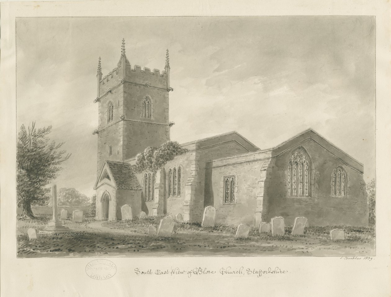 Blore templom: szépia rajz, 1839 alkotó: John Buckler