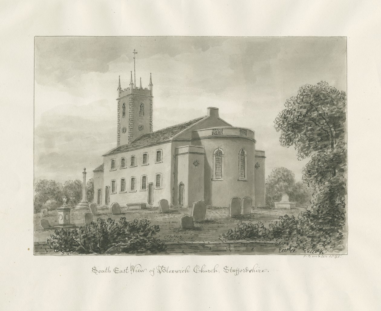 Bloxwich templom: szépia rajz alkotó: John Buckler