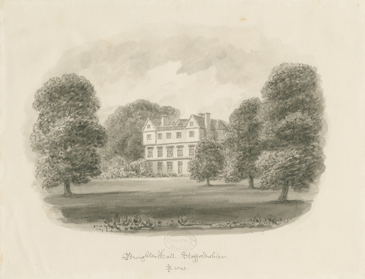 Broughton Hall: szépia rajz alkotó: John Buckler