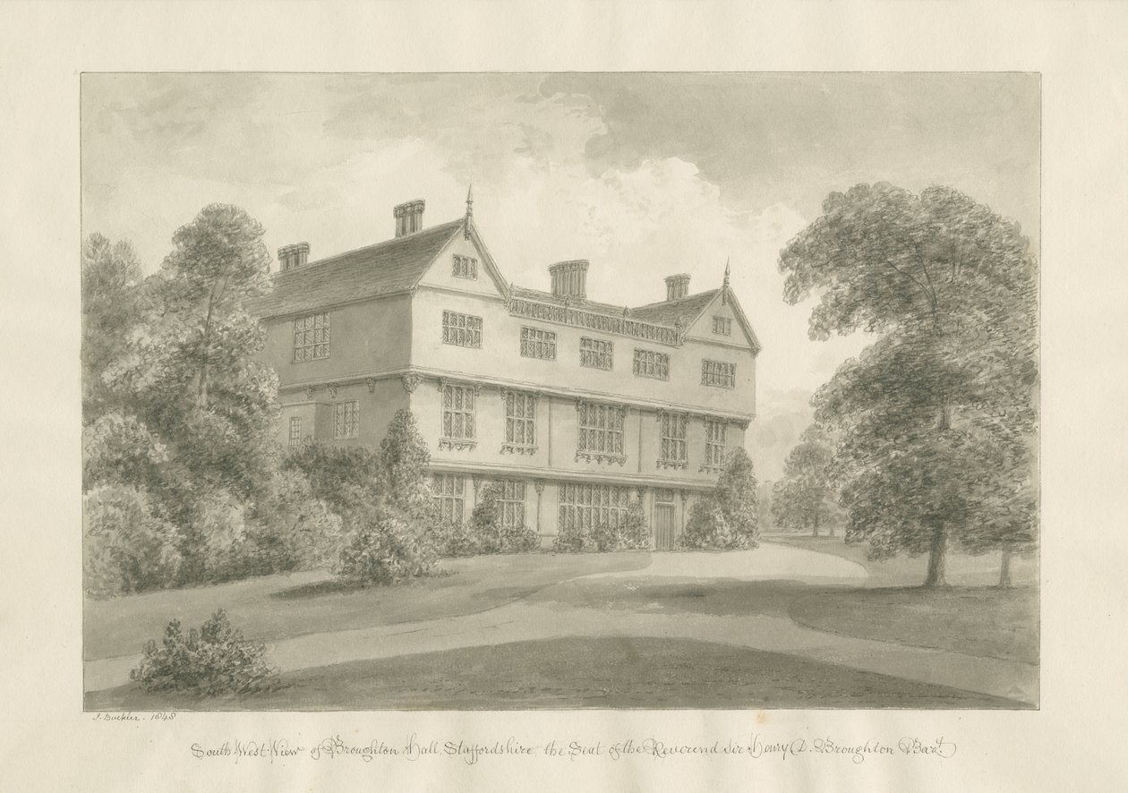 Broughton Hall: szépia rajz, 1848 alkotó: John Buckler