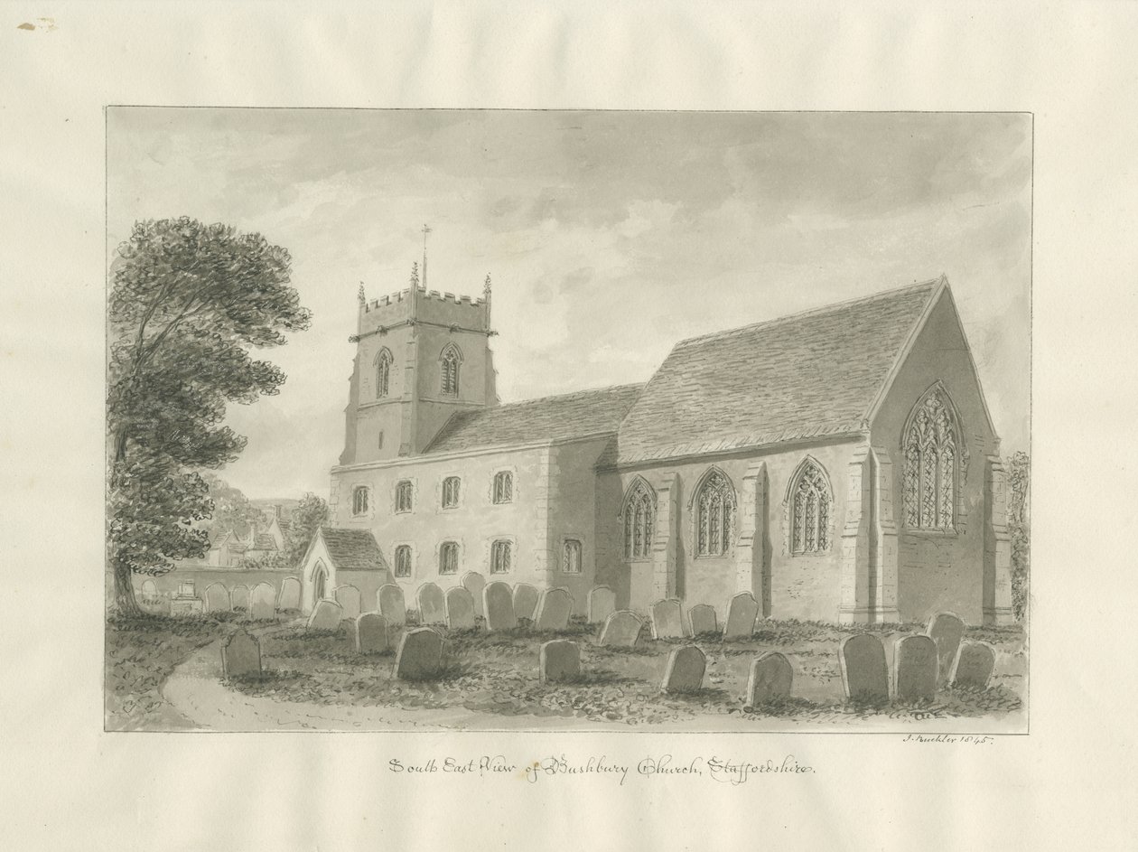 Bushbury templom: szépia rajz, 1845 alkotó: John Buckler