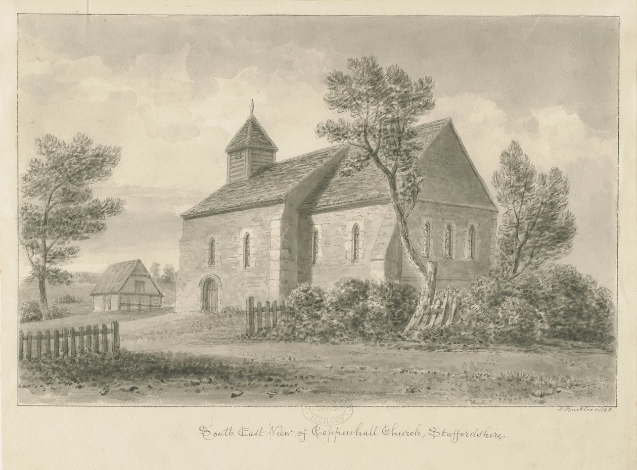 Coppenhall templom: szépia rajz alkotó: John Buckler