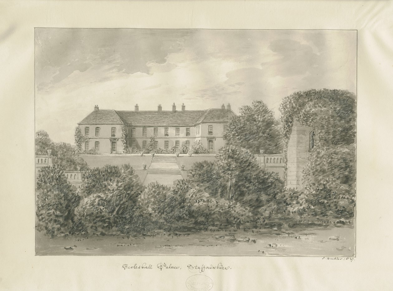 Eccleshall „Castle”: szépia rajz alkotó: John Buckler