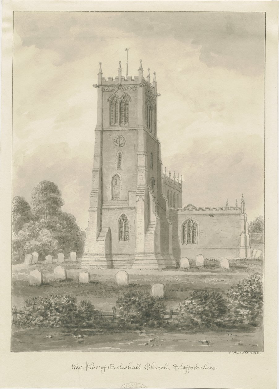 Eccleshall templom: szépia rajz alkotó: John Buckler