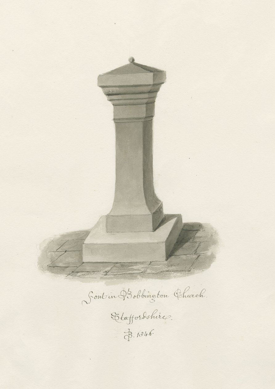 Betűtípus a Bobbington Churchben: szépia rajz alkotó: John Buckler