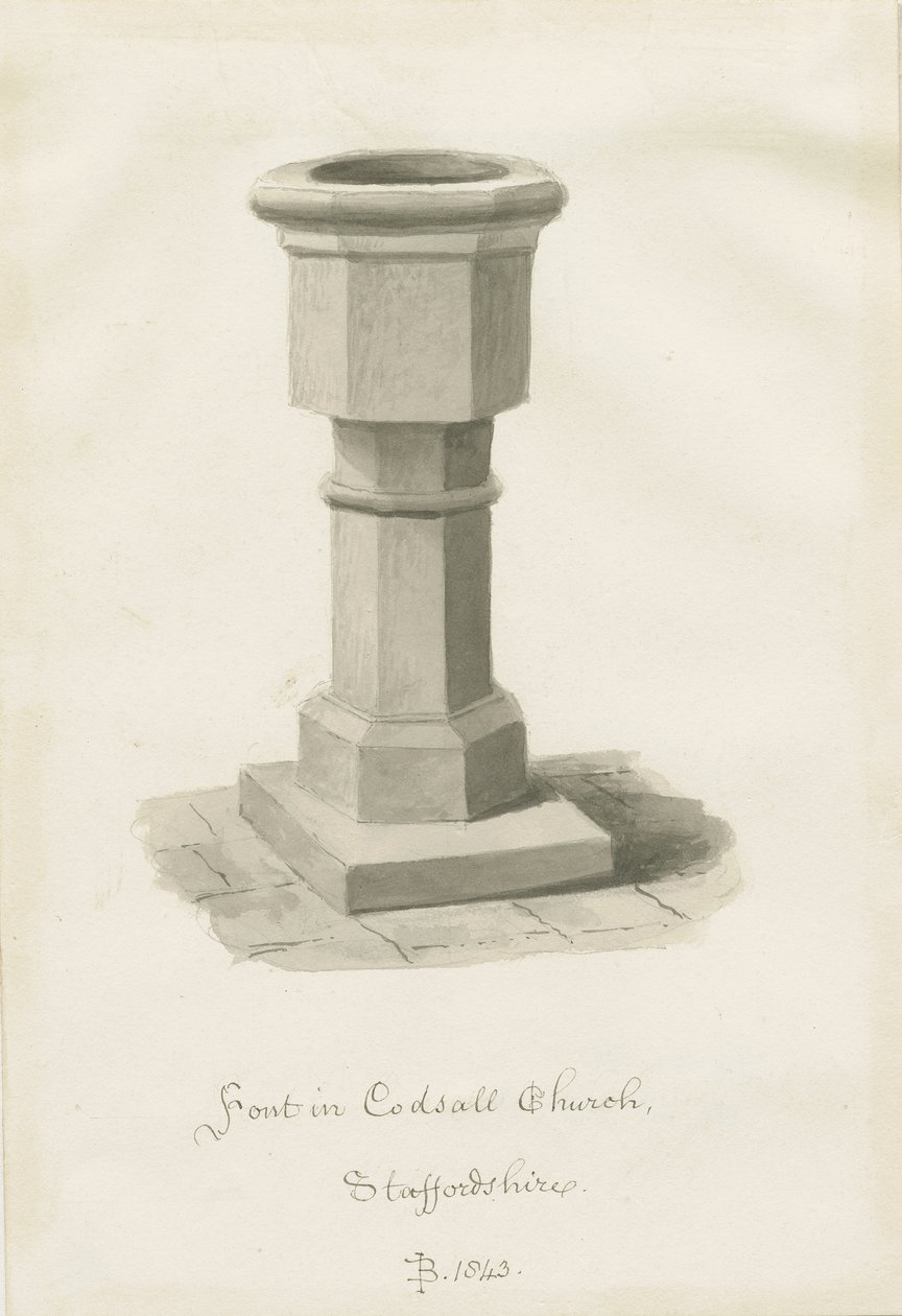 Betűtípus a Codsall templomban: szépia rajz alkotó: John Buckler