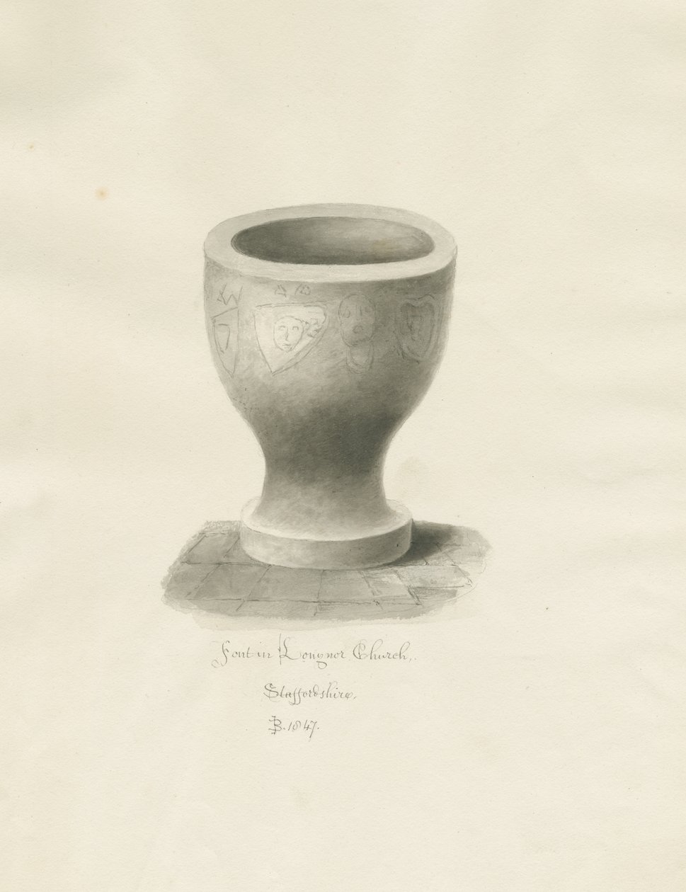 Betűtípus a Longnor templomban: szépia rajz alkotó: John Buckler