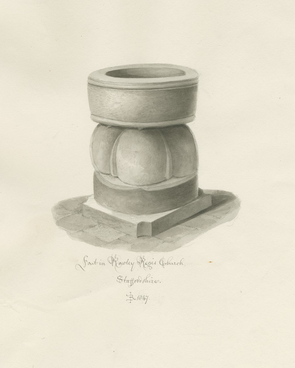 Font in Rowley Regis Church: szépia rajz alkotó: John Buckler