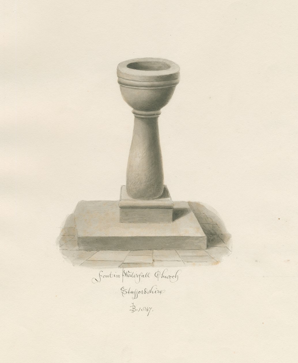 Font in Waterfall Church: szépia rajz alkotó: John Buckler