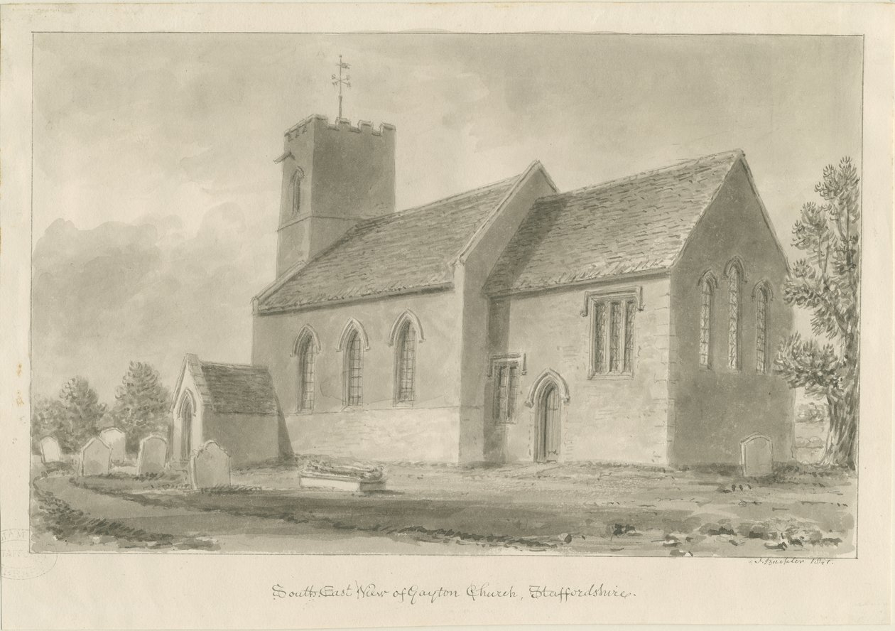 Gayton templom: szépia rajz, 1841 alkotó: John Buckler