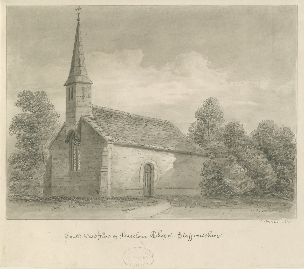 Haselour-kápolna: szépia rajz, 1828 alkotó: John Buckler