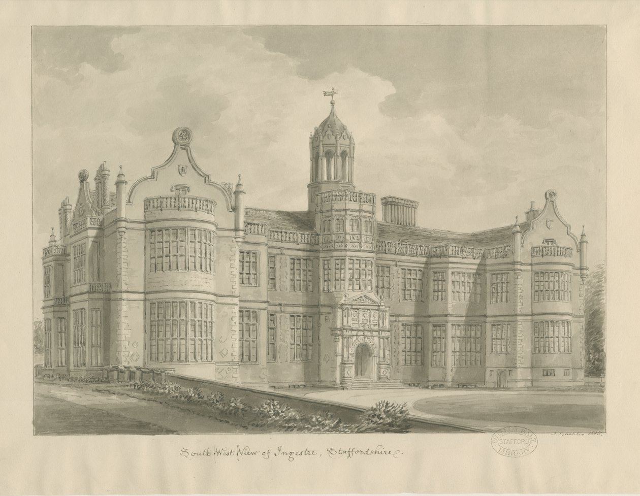 Ingestre Hall: szépia rajz alkotó: John Buckler