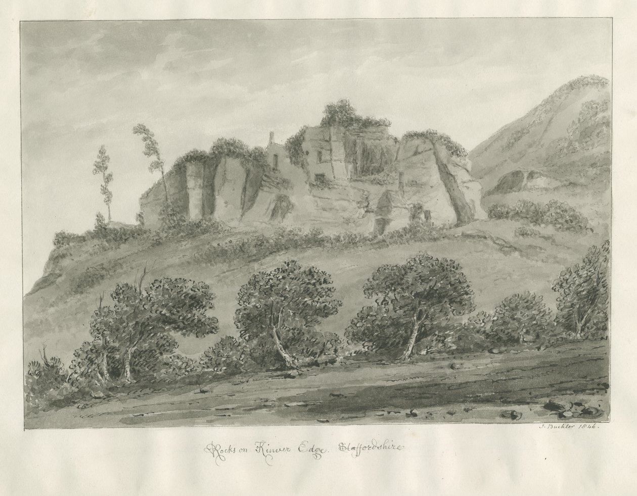 Kinver Edge: szépia rajz alkotó: John Buckler