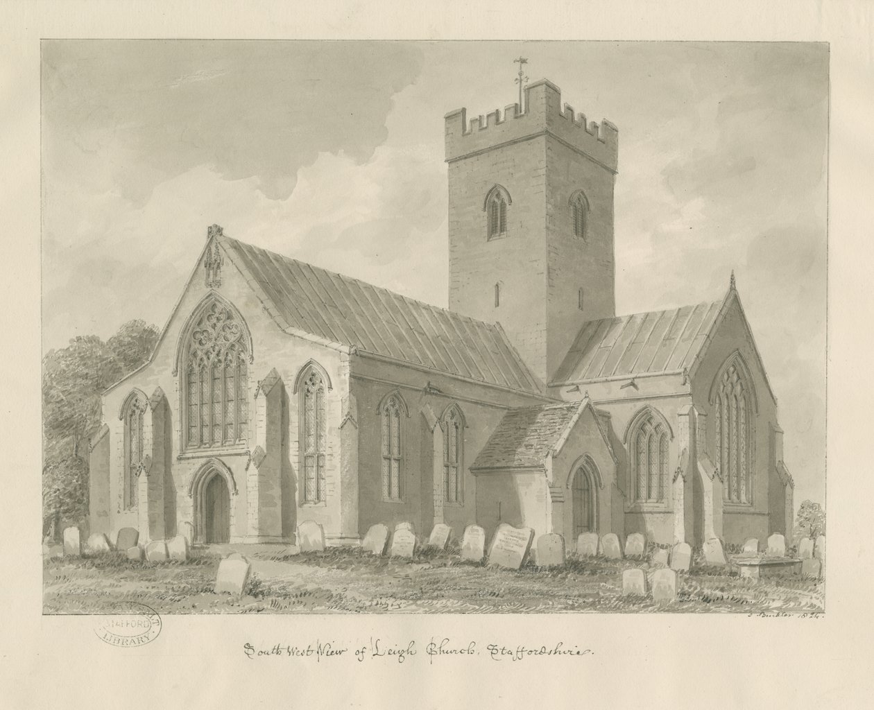 Leigh Church: szépia rajz alkotó: John Buckler
