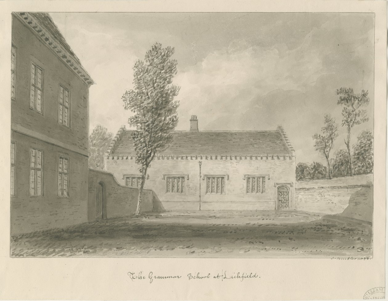 Lichfield - Gimnázium: szépia rajz alkotó: John Buckler