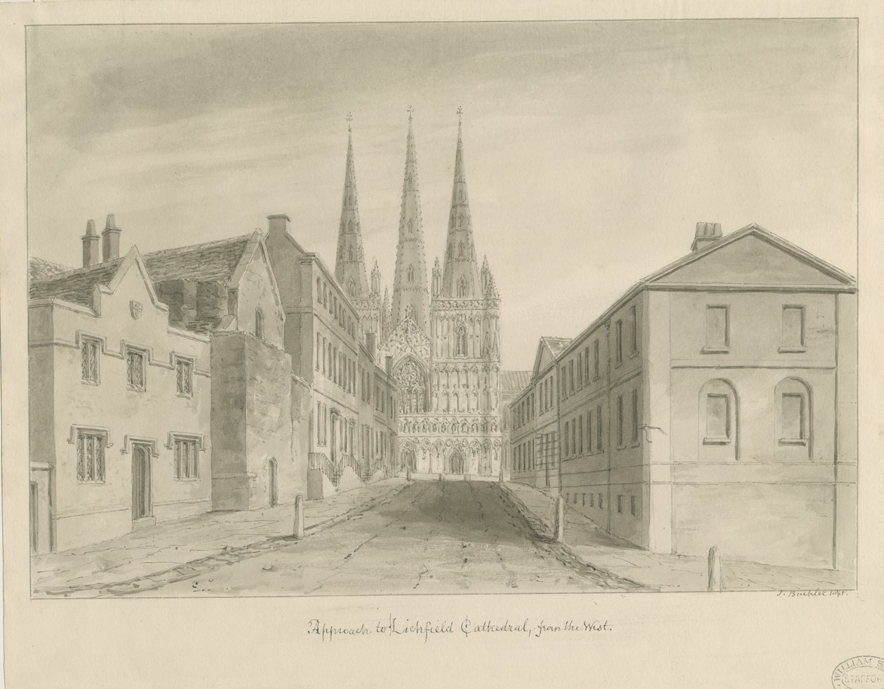 Lichfield katedrális : szépia rajz alkotó: John Buckler