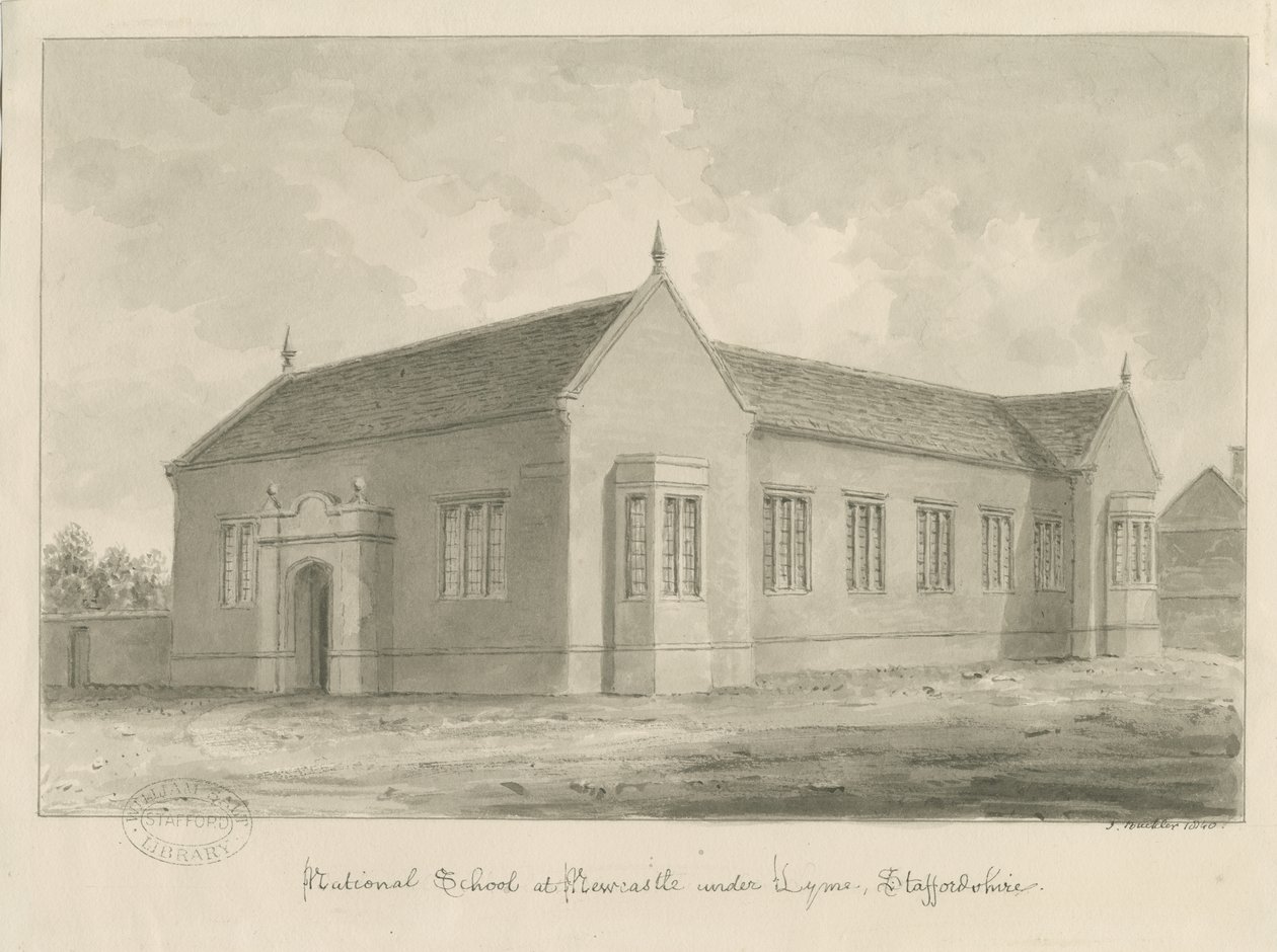 Newcastle-under-Lyme – Nemzeti Iskola: szépia mosás rajz alkotó: John Buckler