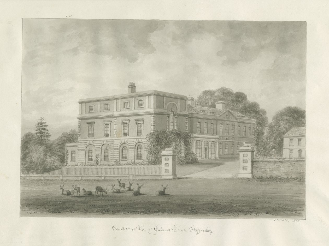 Okeover Hall: szépia mosás rajz, 1847 alkotó: John Buckler
