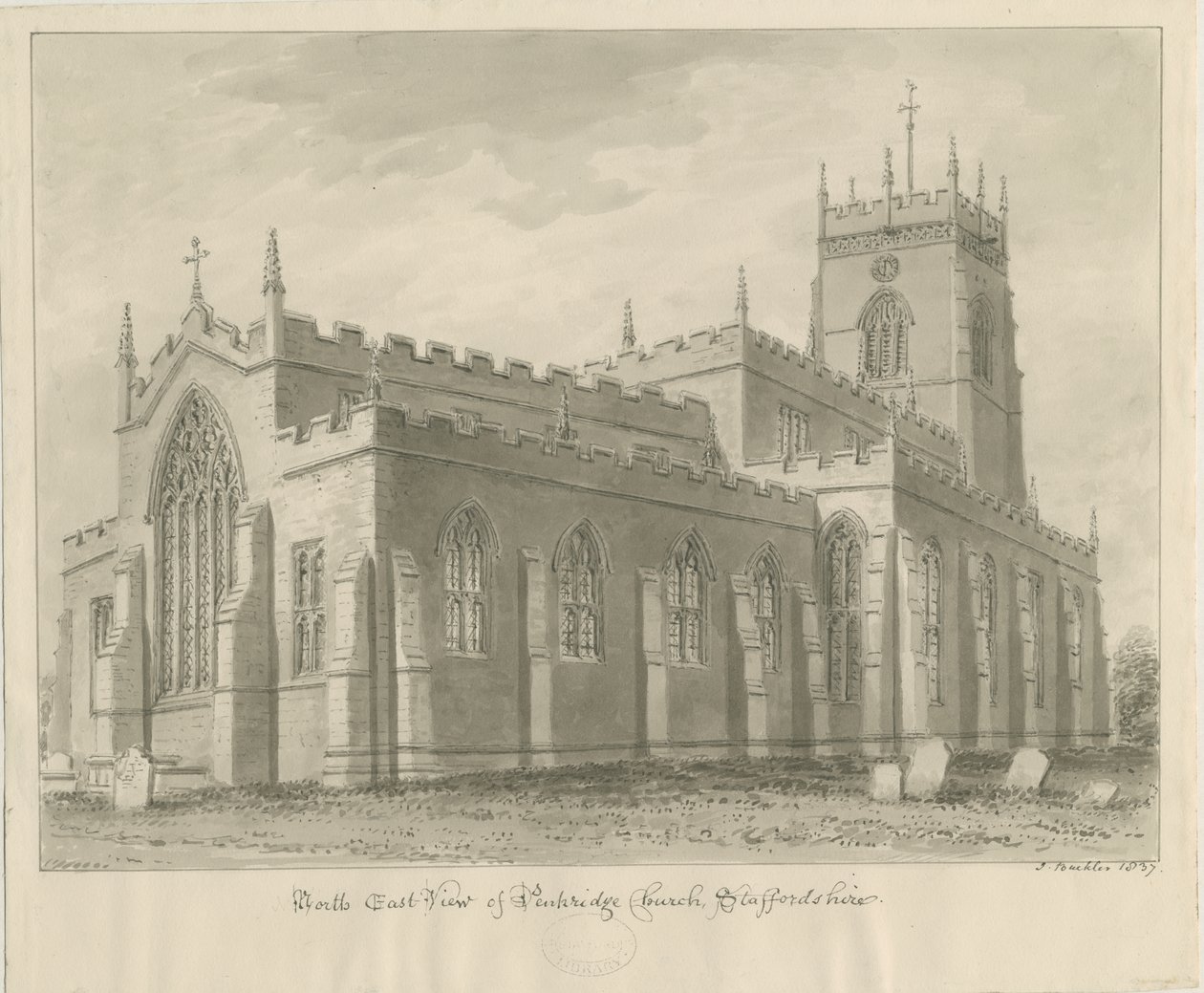 Penkridge templom: szépia rajz, 1837 alkotó: John Buckler