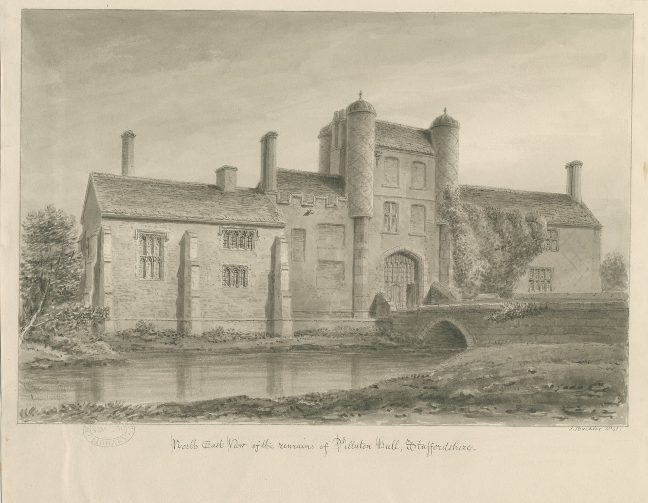 Pillaton Hall: szépia rajz alkotó: John Buckler