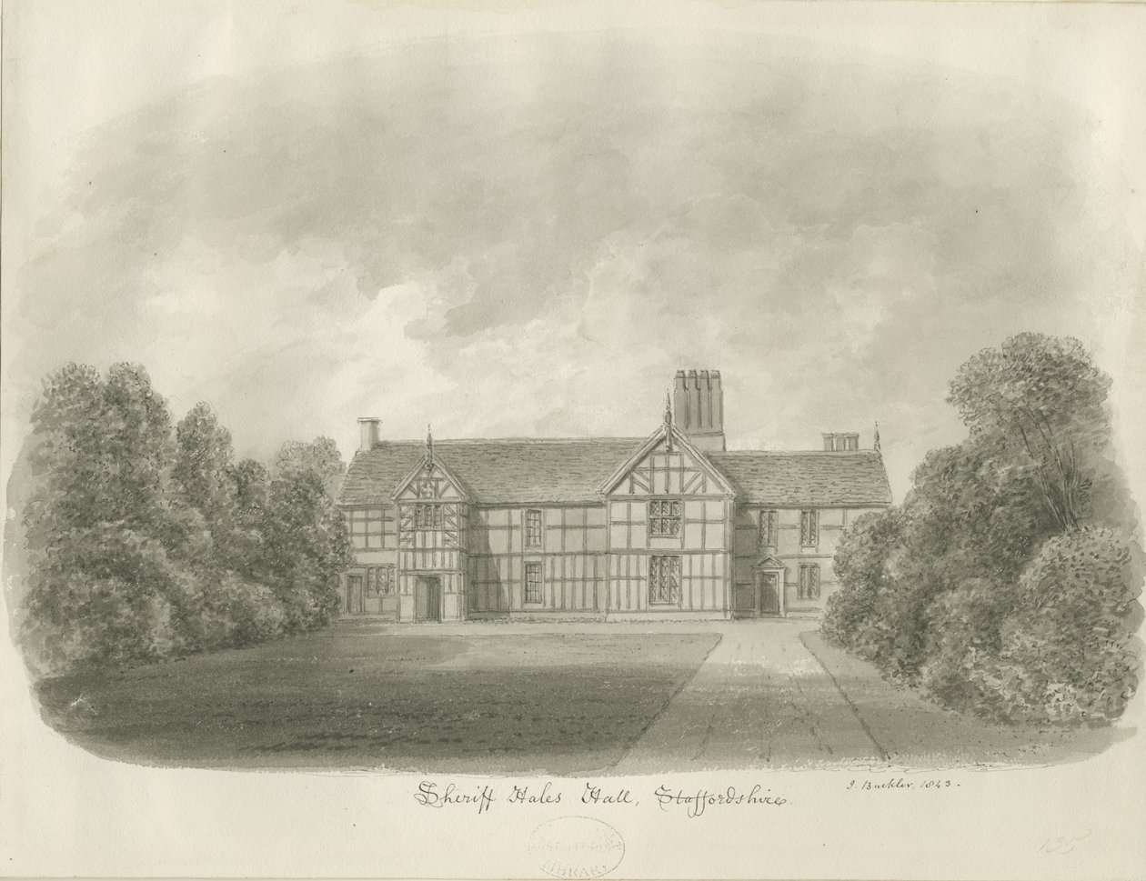 Sheriffhales Hall: szépia rajz alkotó: John Buckler