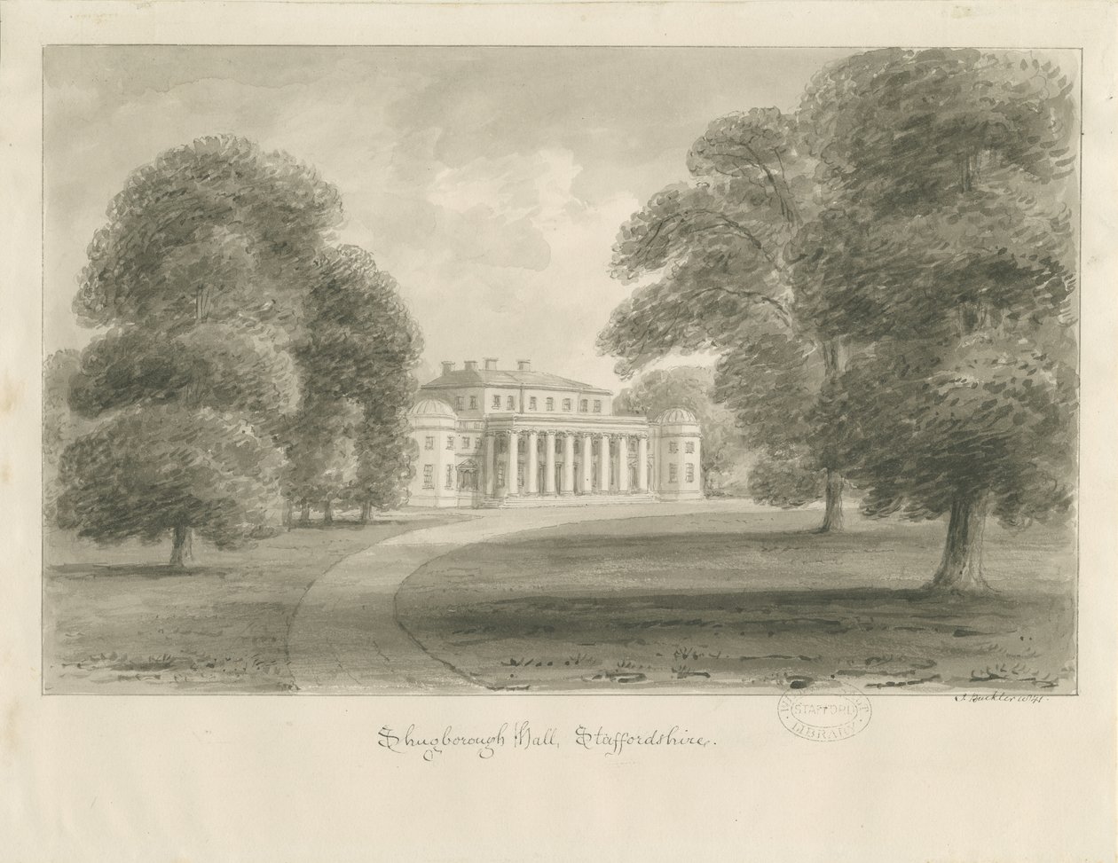 Shugborough Hall: szépia rajz alkotó: John Buckler