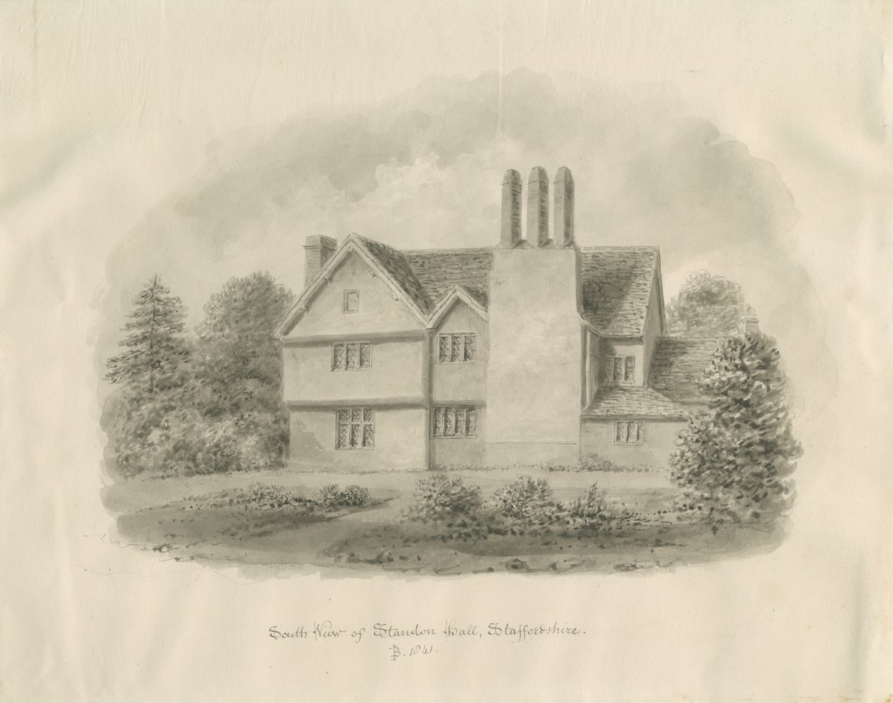Standon Hall: szépia rajz alkotó: John Buckler