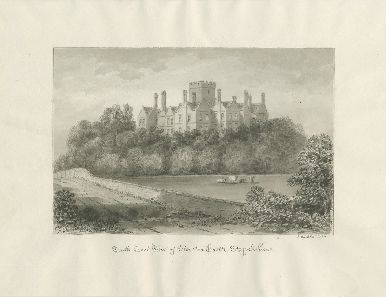 Stourton kastély: szépia mosás rajza, 1846 alkotó: John Buckler