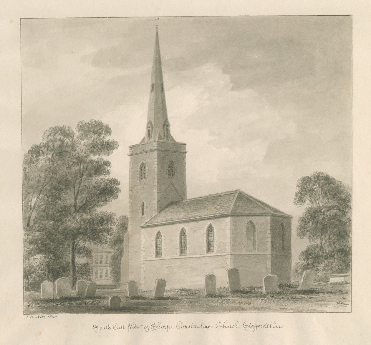 Thorpe Constantine Church: szépia mosás rajz alkotó: John Buckler