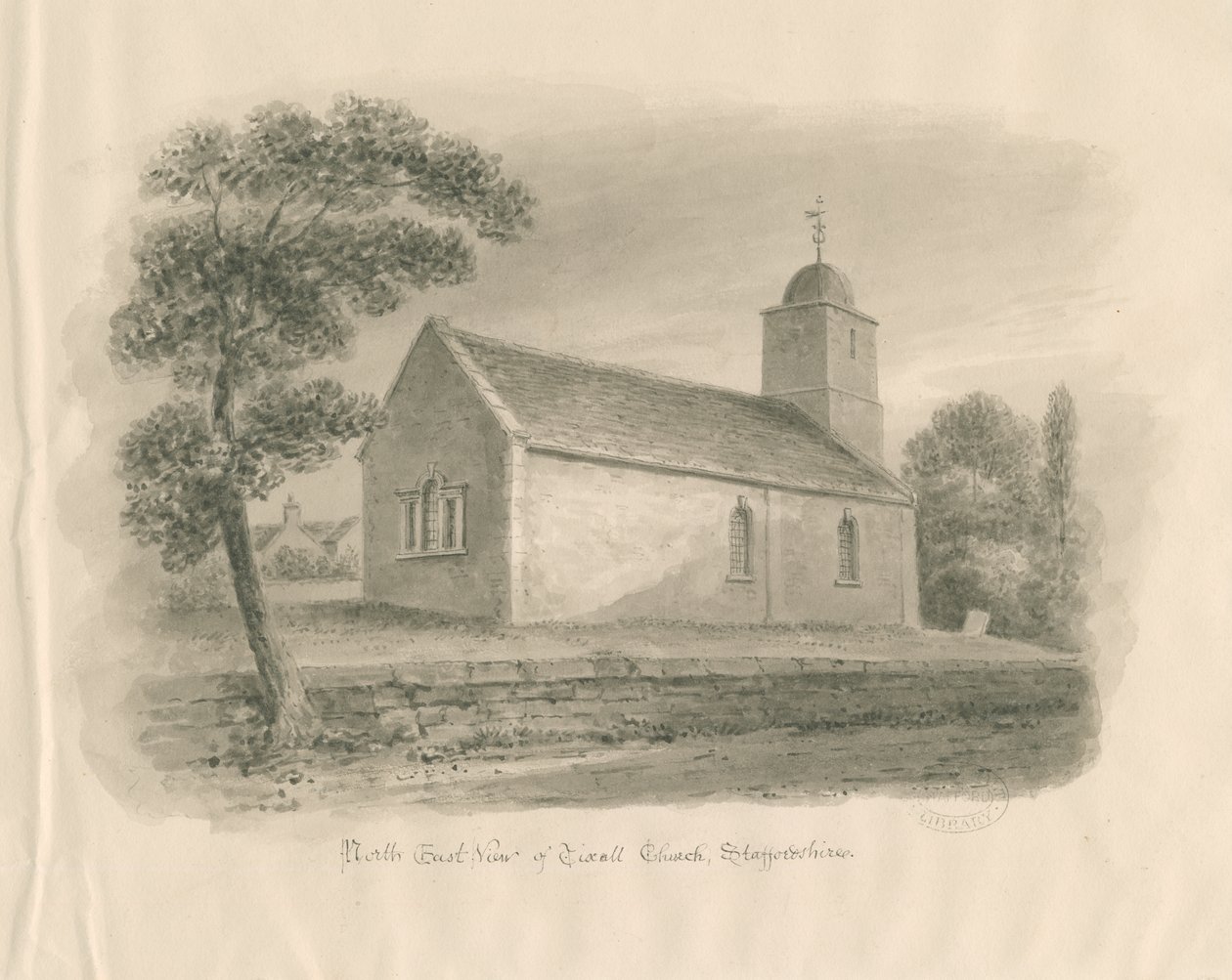 Tixall templom: szépia mosás rajz, nd [?1841] alkotó: John Buckler