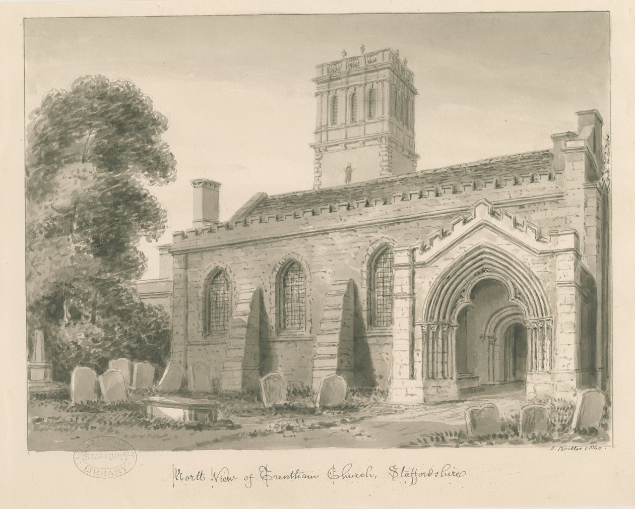 Trentham templom: szépia mosás rajza, 1840 alkotó: John Buckler