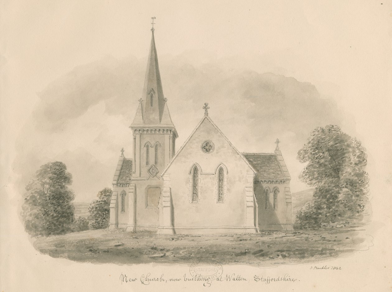 Walton-on-the-Hill templom: szépia rajz, 1842 alkotó: John Buckler