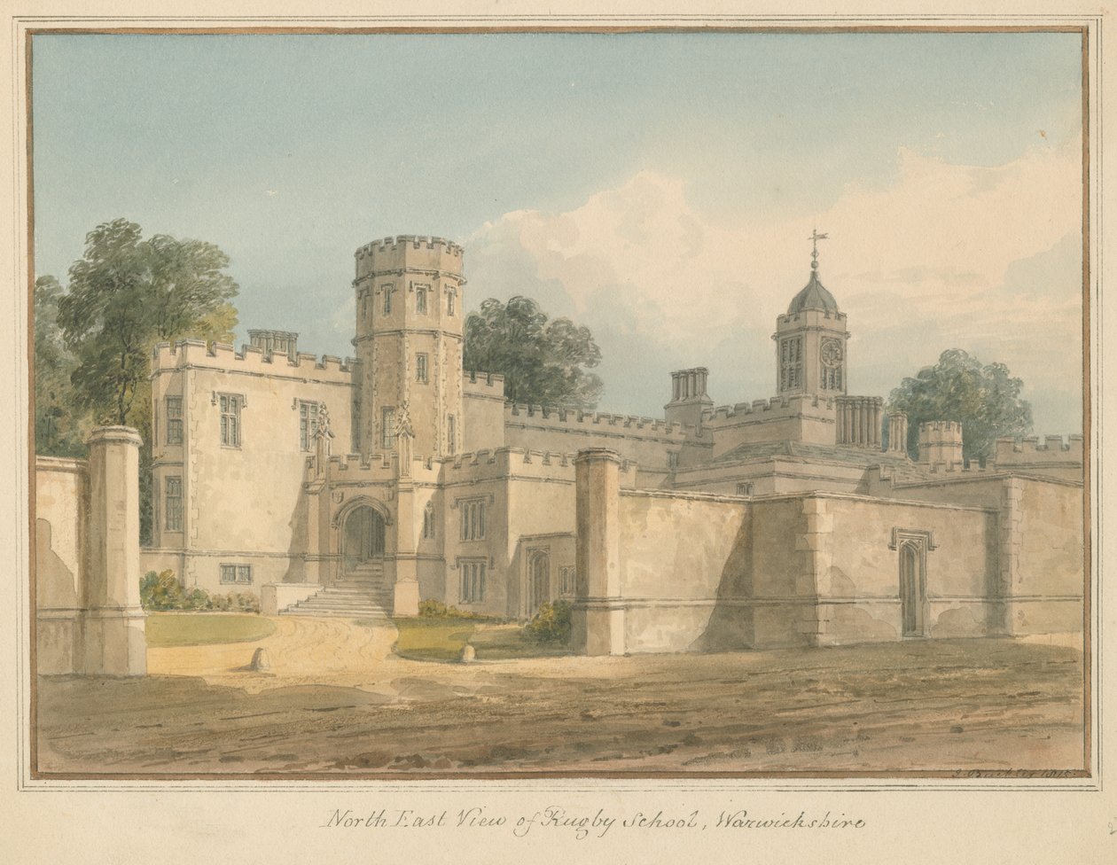 Warwickshire – Rögbiiskola, 1815 alkotó: John Buckler