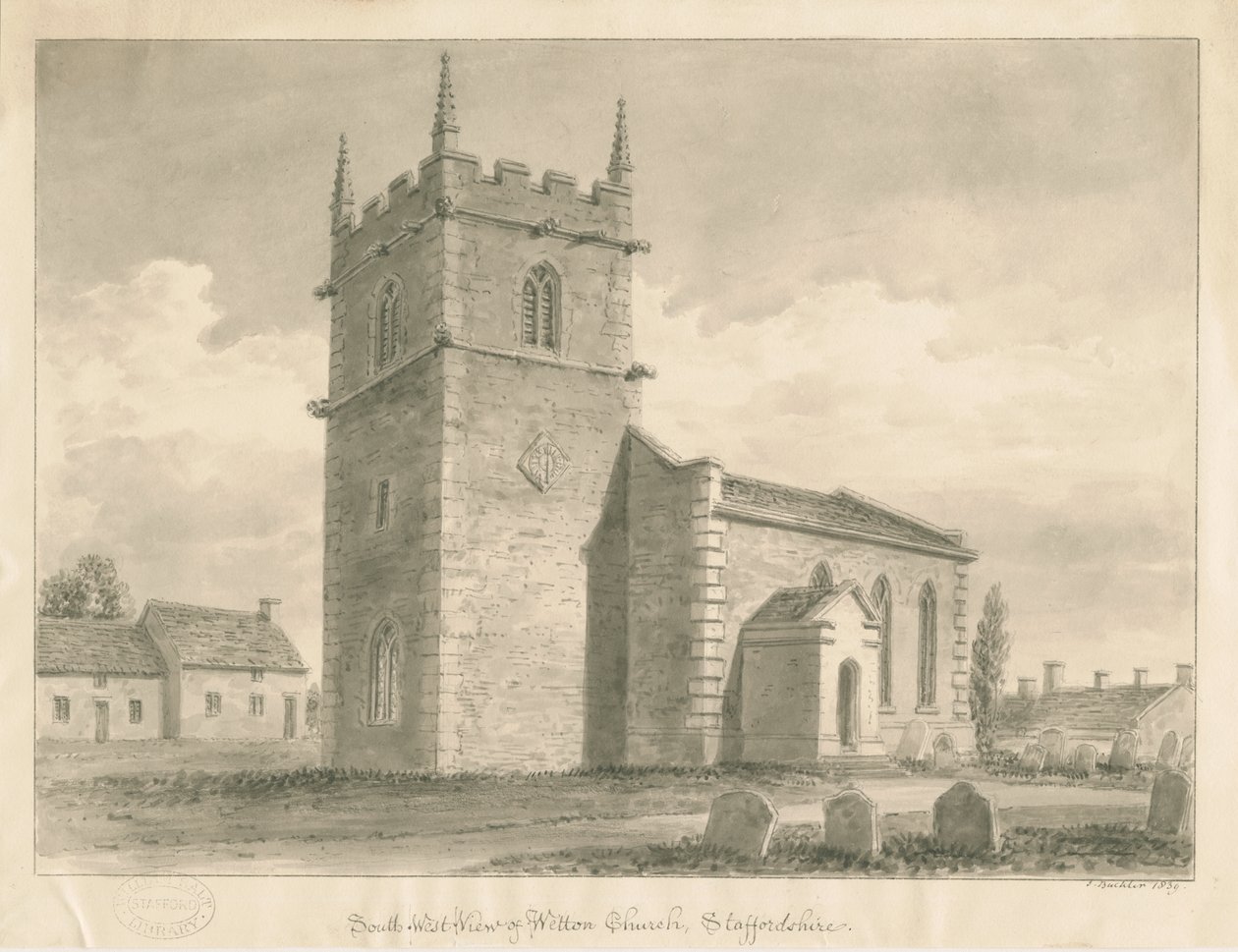 Wetton templom: szépia rajz, 1839 alkotó: John Buckler