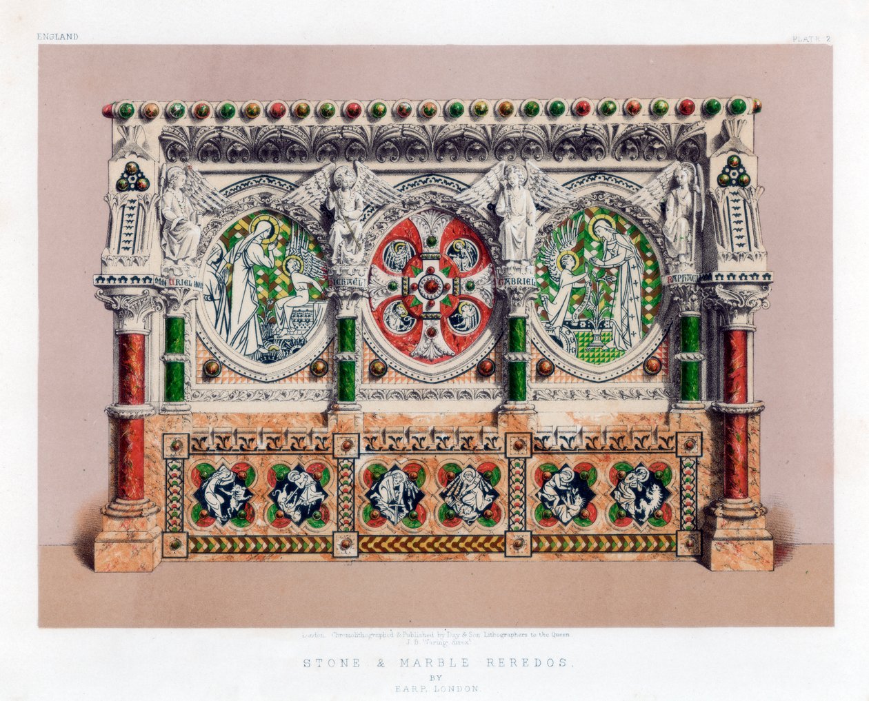Kő és márvány Reredos, 19. század. alkotó: John Burley Waring