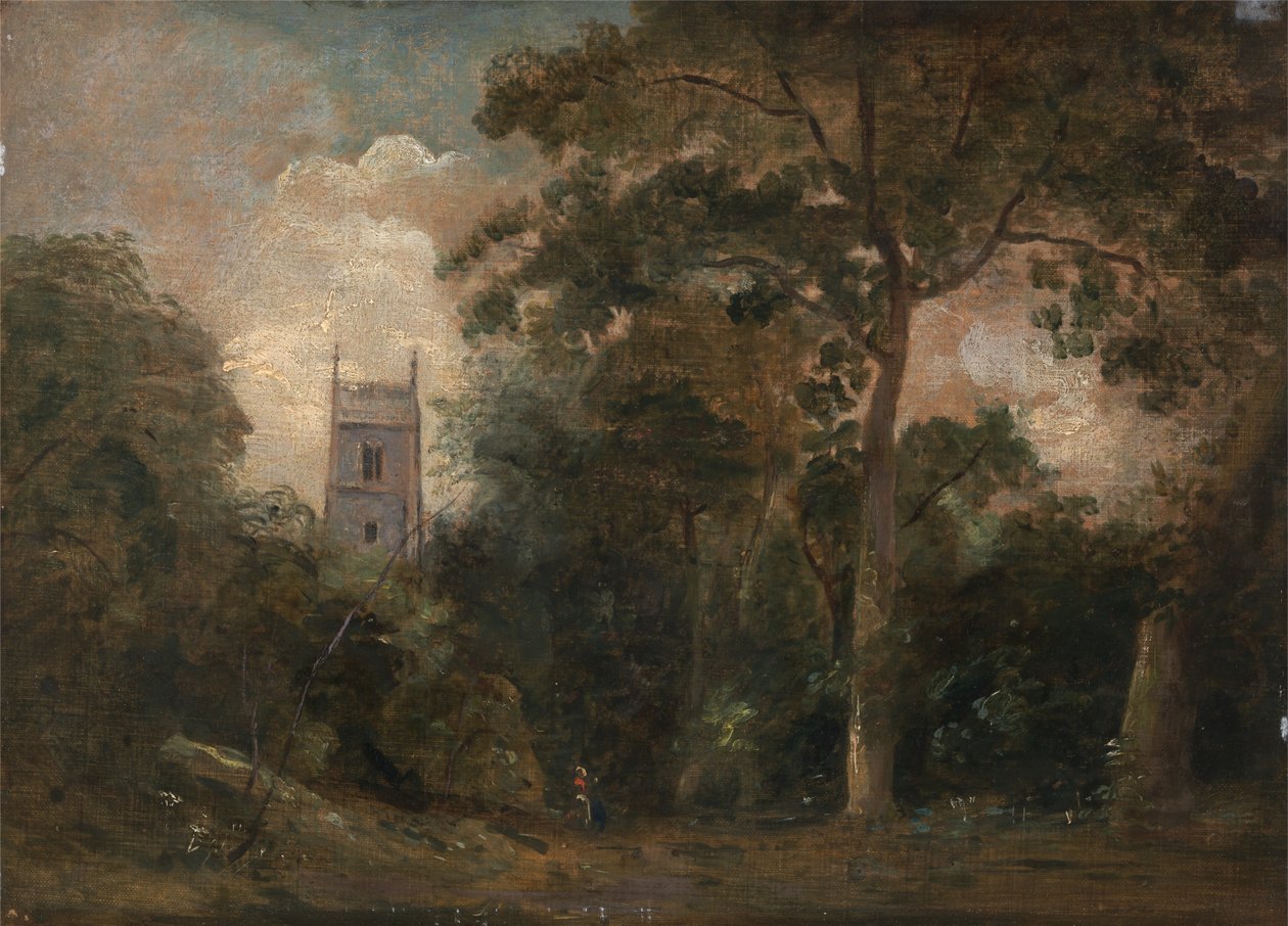 Egy templom a fák között alkotó: John Constable
