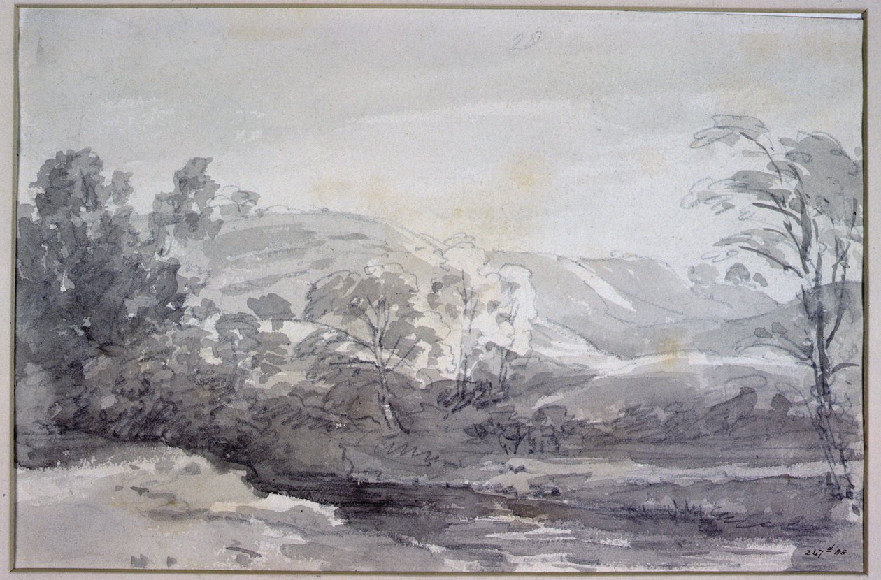 Kilátás Derbyshire-ben (monokróm akvarell) alkotó: John Constable