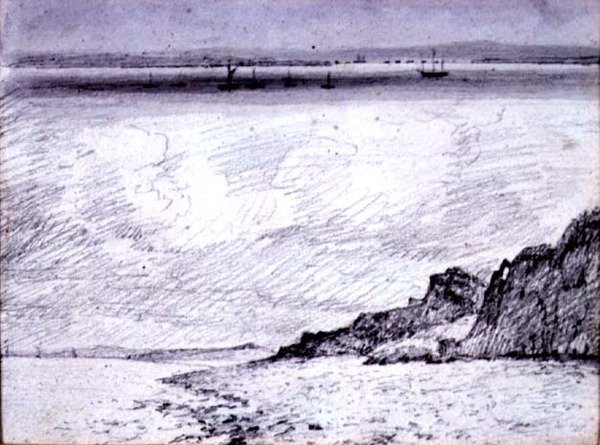 tisztaság; Part jelenet Southend közelében, 1814 (rajz) alkotó: John Constable