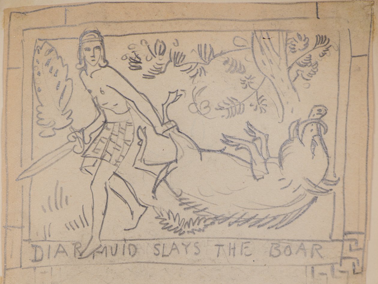 Diarmuid megöli a vaddisznót (ceruza) alkotó: John Duncan