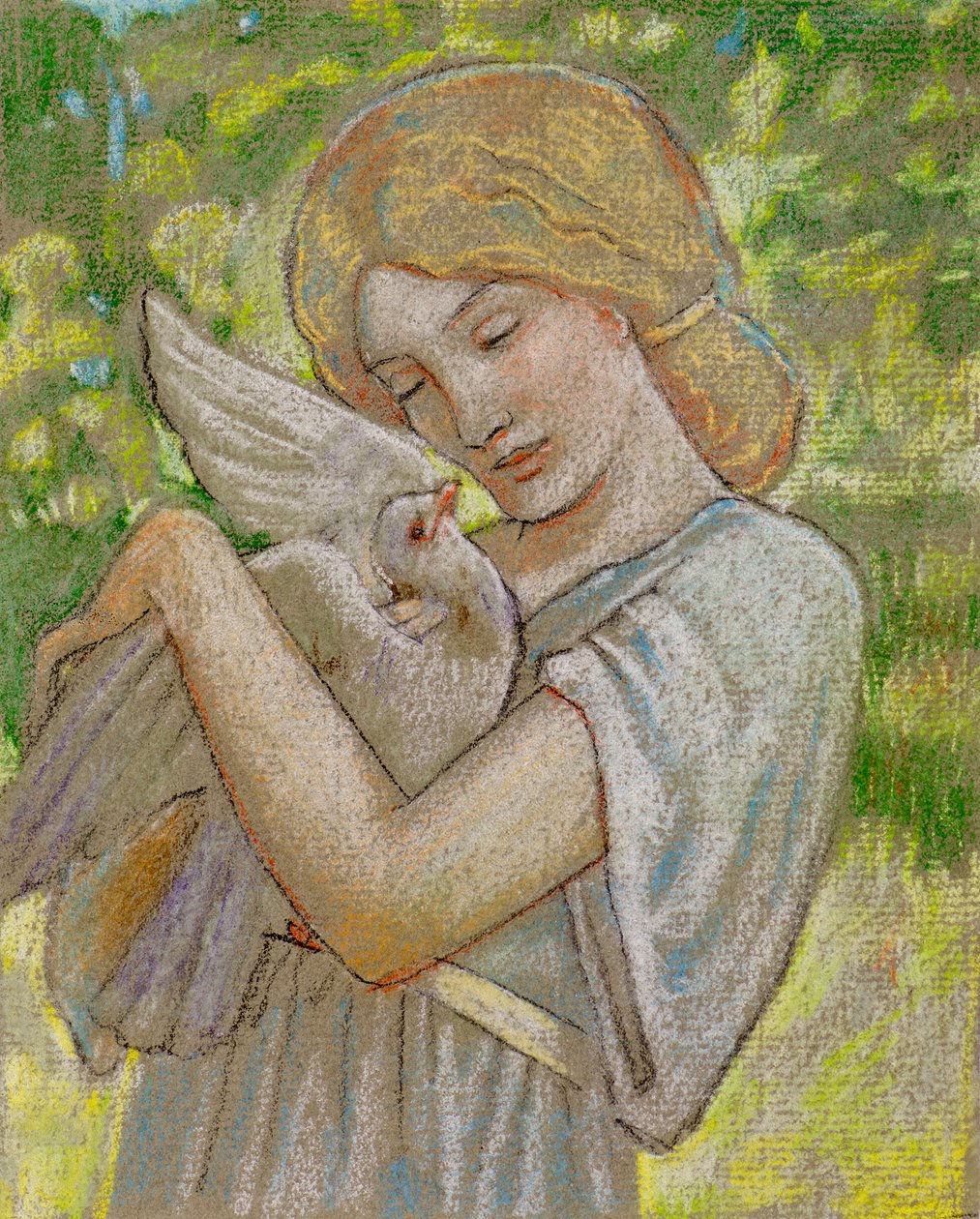 Lány galambbal (pasztell) alkotó: John Duncan