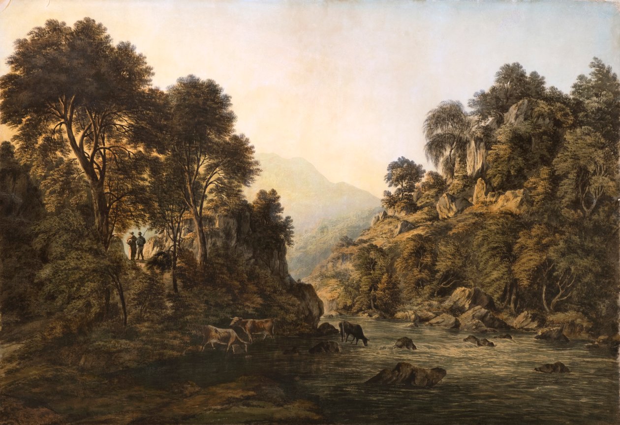 Szarvasmarha a folyóparton (akvarell) alkotó: John Glover