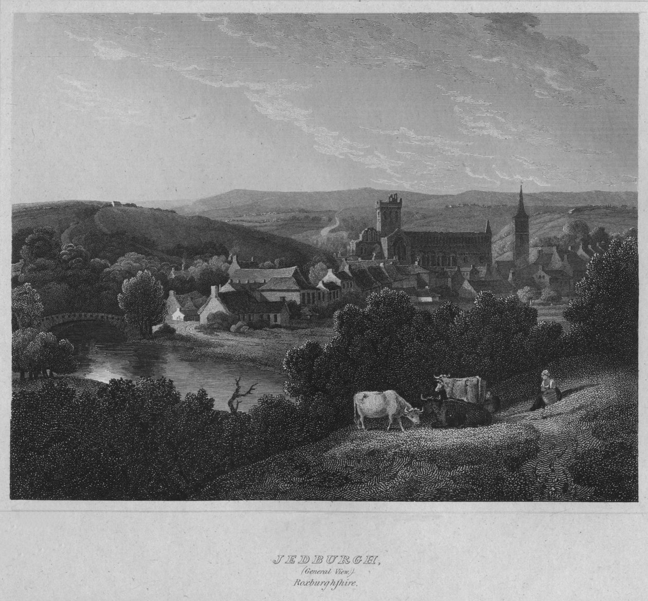 Jedburgh, Általános nézet. Roxburghshire, 1814 alkotó: John Greig